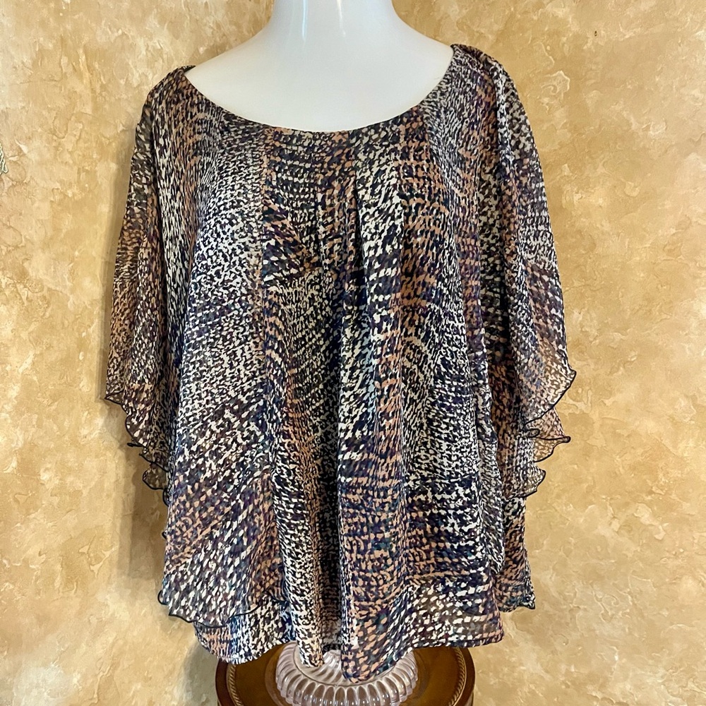 Dressbarn Brown and Black Flutter Sleeve Blouse
